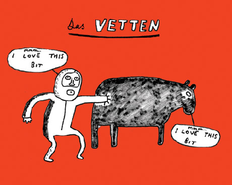 Cartoon vet sticking his arm up a cows bottom