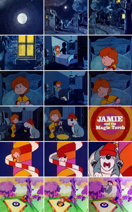Screen grabs of Jamie and his magic torch title sequence